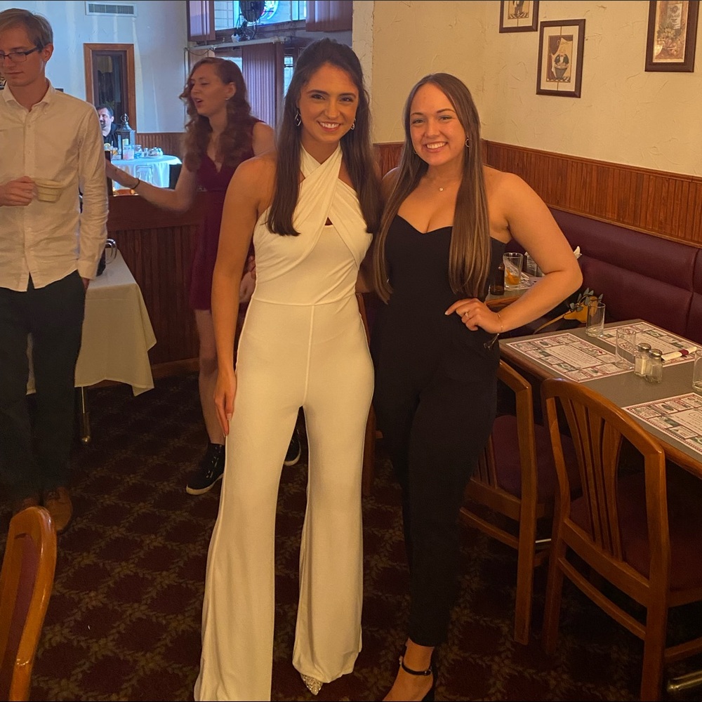 White halter jumpsuit, worn once for rehearsal dinner, perfect condition, size 6